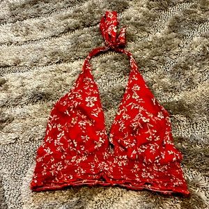 Red, White and Brown Floral Top